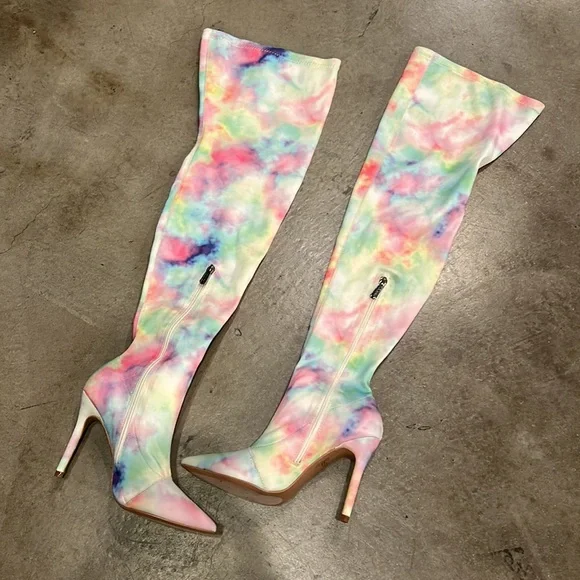 *NEW* CAPE ROBBIN Tie Dye Thigh-High Boots - Picture 4 of 5